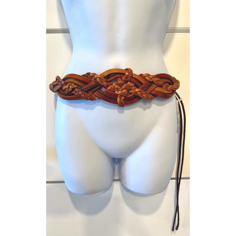 NWT Vintage Via Spiga Braided Leather Belt Size M Saddle Brown Boho Italy $68